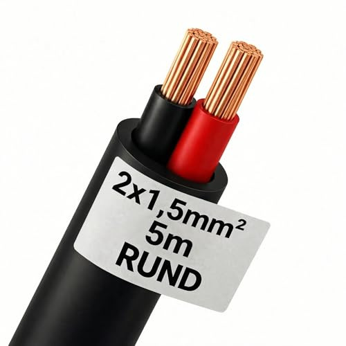 DCSk - 5m rundes Kfz Kabel 2 x 1,5 mm² - 2 adriges flexibles Anhängerkabel Schlauchleitung trailer cable Anhänger Stromkabel FLRYY Fahrzeugleitung 2 polig - 1 5mm2