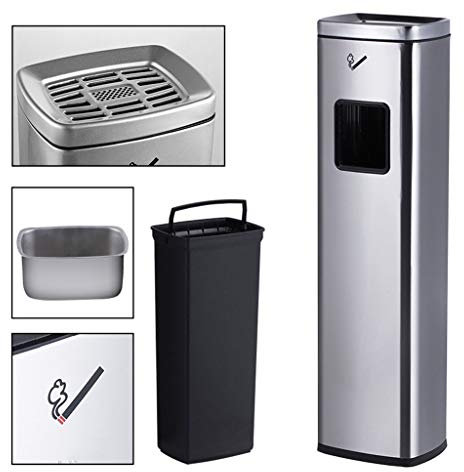 HASMI Outdoor-Mülleimer mit Deckel Standascher Bin, 2 in 1 Metall-Mülleimer Zigarette Aschenbecher Stand mit Inneneimer, Innen Außen Pub Tidy Restaurant Schrank zum Mülltrennen