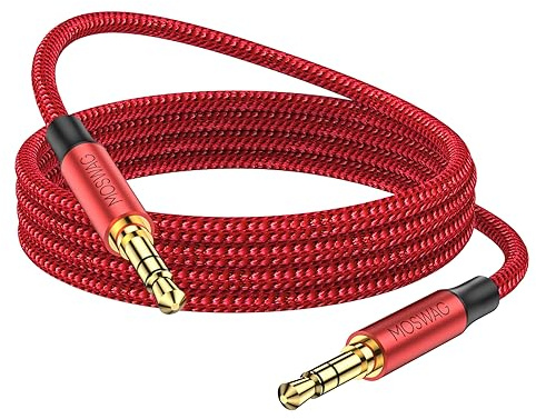 MOSWAG 2M Aux Cable, 3.5mm to 3.5mm Male to Male Jack Stereo Audio Cable | Nylon Braided Mini Jack to Mini Jack, Gold-Plated Plug, Tangle-Free Headphone Wire for Car, Headphones, Speakers, PC, Tablet