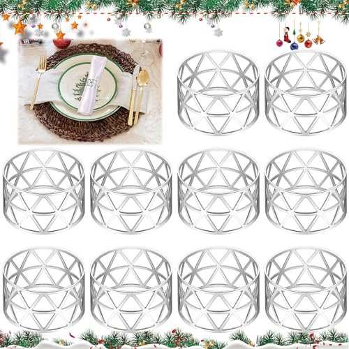 10 Stück Serviettenringe Silber, Metall Serviettenring, Universal Serviettenringe, Hollow Out Serviettenschnallen Blätter, Serviettenhalter Vintage, Tischdeko für Hochzeit Party Weihnachten Geburtstag