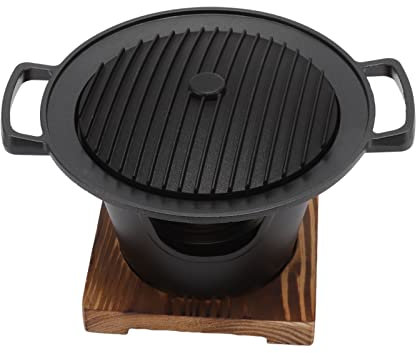 Hibachi Grill, Mini Grill Japonais Hibachi Grill Portable de Table Barbecue Coréen au Charbon de Bois sans Fumée Cadre en Bois en Alliage D'aluminium Grill au Charbon de Bois