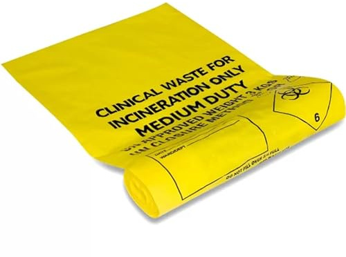 Biohazard Clinical Waste Bags – Yellow Roll, Pack of 25, Size 18x29x32 – Strong, Leakproof, and Easy to Use