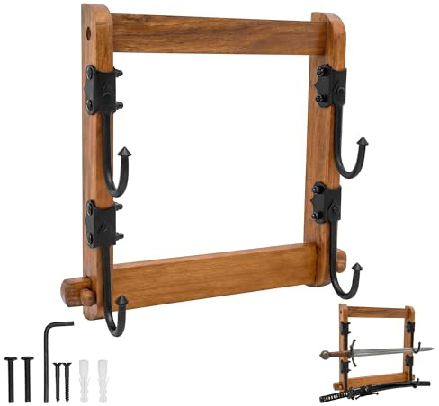 Mythrojan Schwert Ständer aus Massivholz, mittelalterliches Schwert, Wandhalterung, Samurai-Schwert-Präsentationsständer, Katana-Schwerthalter, Gladiator-Schwertwand-Display