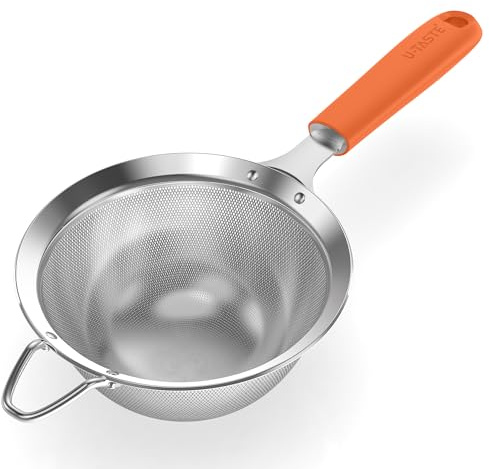 U-Taste Medium Fine Mesh Sieve, 18/8 Stainless Steel, 12cm, Orange | Kitchen Strainer with Riveted Sturdy Silicone Handle, Great for Sifting Flour, Straining Tea, Rice, Quinoa, Baking, Cooking