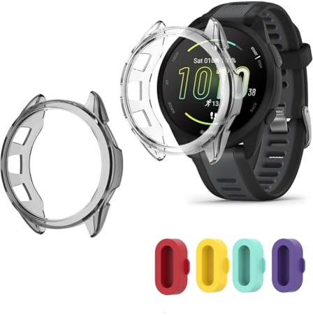 FCMEDZI Smart Watch TPU Cases Compatible for Garmin Forerunner 165 &165 Music, Soft Frame Protective Cover and Silicone Charging Dust Plug (Pack of 4+2) [Case Not Screen Protector ]