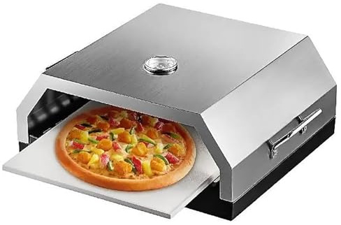 Pizza Oven with Ceramic Stone,Pizza Oven Kit,Portable Stainless Steel Grill Top Pizza Oven for Gas Charcoal BBQ Pizza Maker Heat Distributed Evenly Grill or BBQ Multi Purpose Rack Handle
