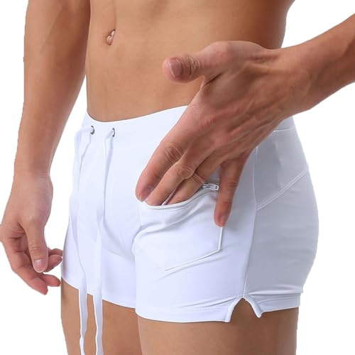 L-Peach – Bañador tipo bóxer para hombre, pantalón corto para playa, deporte, natación, buceo, A1 blanco, M