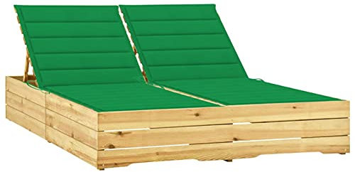 Buzaza Doppel-Sonnenliege mit Grünen Auflagen Kiefer Imprägniert Sonnenliege Klappbar Leicht Strand