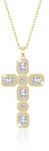 Linawe Kreuzkette Kreuz Kette Halskette Damen, Simulierter Diamant Geburtsstein Kristall Kettenanhänger, Modeschmuck Jewelry Erhältlich in Gold, Silber und Roségold
