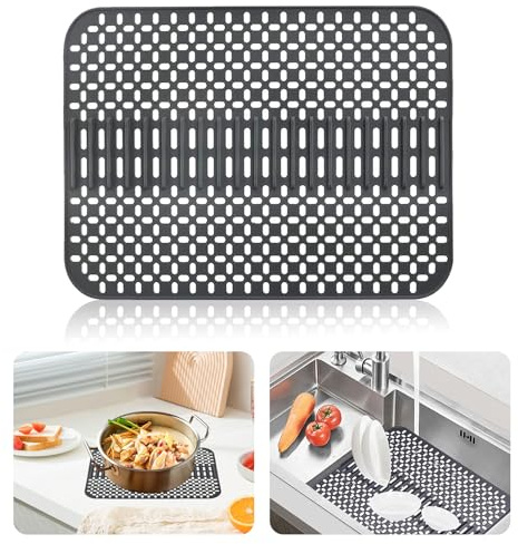 Yallmie 43*32cm Spülbeckenmatte Silikon, Spülmatte Abtropfmatte Zuschneidbar Spülbeckeneinlage Silikon, Rutschfeste Geschirr Abtropfmatte Spülbecken Schutzmatte, Spülmatte für Spülbecken und Geschirr