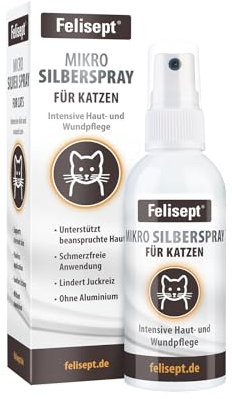 Felisept Micro Argento Spray per gatti 75ml - Cicatrizzante per gatti - Spray per ferite del cane - Indolore per il gatto - Senza alluminio e argento colloidale per gatti - Idratante