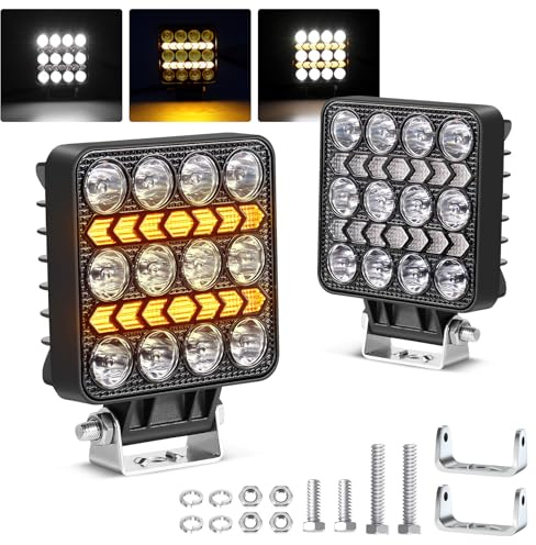 Fxlpower 2 Stück 48W LED Spot Arbeitsscheinwerfer mit Orange Weiß Positionslicht 9-30V, IP67 Offroad led Scheinwerfer für Bau und Industrie sowie LKW, Offroad