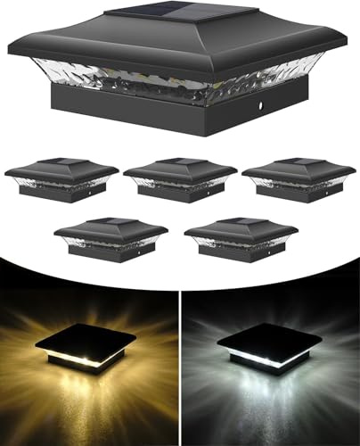 NATPOW Luces solares de poste, IP65 impermeables, luces solares para exteriores, lámpara de poste de jardín, blanco cálido/frío, 2 modos de luces para postes de vinilo/madera de 4 x 4, valla, porche