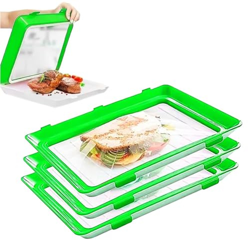 FINELYCR 3 Pcs Stretch Fresh Storage Trays, Stackable Silicone Food Storage Trays with Replaceable Elastic Film, Cold Meat Storage for Fridge, Vacuum Fresh Food Preservation Tray