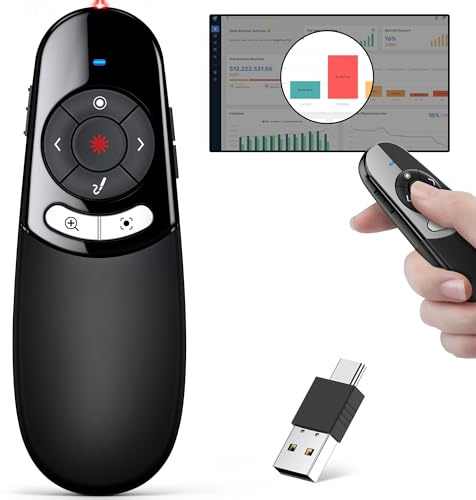 2 in 1 Type C USB Presentation Clicker with Physical and Digital Function, RF 2.4GHz Wireless Presenter Remote PPT Clicker for Computer Presentations, Slide Advancer for Mac Laptop