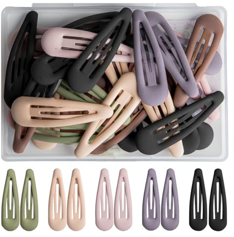 VYZUTR 30 Pezzi Mollette Capelli Bambina, 3 cm Fermagli per Capelli a Scatto per Ragazze con Scatola di Immagazzinaggio, Scuro Morandi Opaco Fermagli Capelli per Donna Bambina