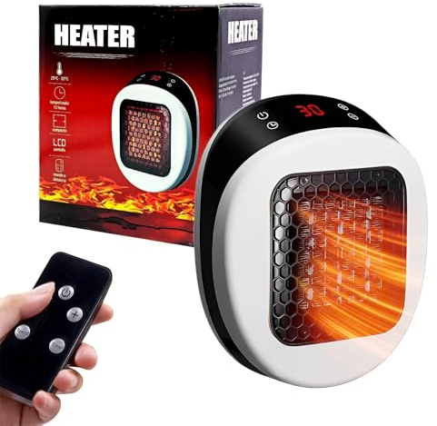 Plug in Heaters for Home Low Energy, 600W Efficient PTC Ceramic Heater with Remote Control, 2 Mode & 1-12H Timer, Fast Heating in 3s for Office, Bathroom