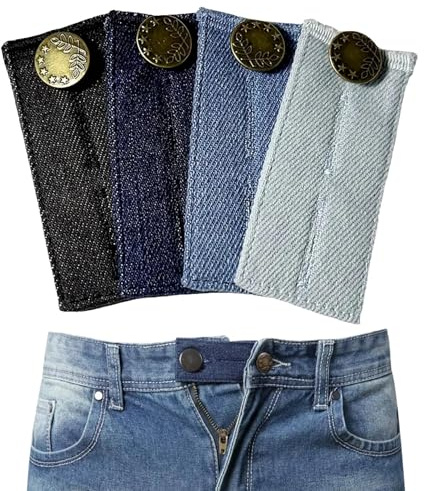 4-Stück Hosenbunderweiterung Damen,Hosenerweiterung Schwangerschaft,Hosenknopf Verlängerung, Buttons für Jeans Elastische Knopfverlängerung Adjustable,Männer Und Frauen Schwangere Bundverlängerungen
