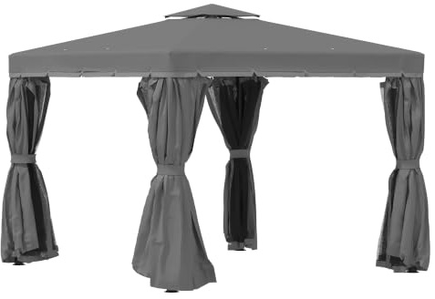 Outsunny Tonnelle de Jardin Extérieur Barnum Toit Double 3x3m Gris Foncé | Rideaux et Moustiquaire, Tente de Réception en Aluminium, pour Terrasse Patio Mariage Baptême