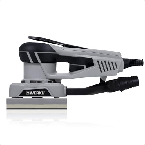 Werku WK401760, Lijadora Rectangular Rotorbital, Calidad Profesional, Motor Brushless, Potencia 350 W, Plato Base 80 x 135 mm, Órbita 3 mm, Incluye Hoja Lijado y Manguera Aspiración