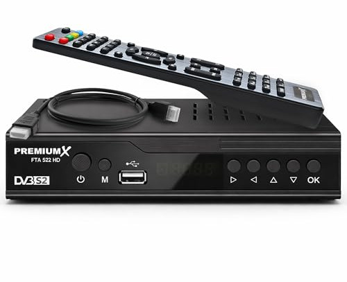 PremiumX Sat Receiver FTA 522 HD - DVB-S2 Digital Satellitenreceiver, Unicable tauglich, HDMI & SCART, 2X USB Media Player, 12V FullHD, vorinstallierte deutsche Sender