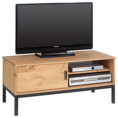 IDIMEX Lowboard TV Möbel Selma, Fernsehtisch Fernsehschrank im Industrial Design mit 1 Schiebetür 1 offenes Fach, Kiefer massiv, gebeizt gewachst
