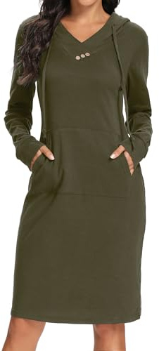 Kimmery Womens Lightweight Long Sleeve Hoodie Dress with Kangaroo Pocket