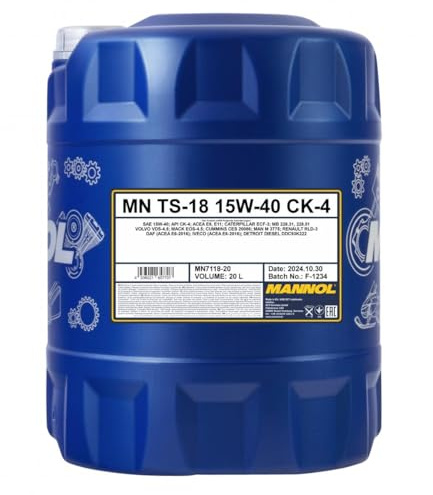MANNOL 7118 TS-18 Dieselmotoröl 15W-40 CK-4 synthetisch, LKW, 20L | Synthetisches Mehrbereichsöl für Nutzfahrzeuge, DPF und EGR geeignet, Euro I-VI, ACEA E8/E11, MB 228.31, Volvo VDS-4.5