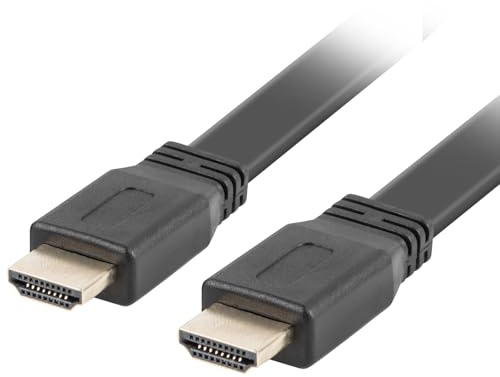 LANBERG HDMI-Kabel, CA-HDMI-21CU-0050-BK, männlich/weiblich, goldfarben, flaches Kabel, Auflösung bis 3840 x 2160 5 m, Schwarz