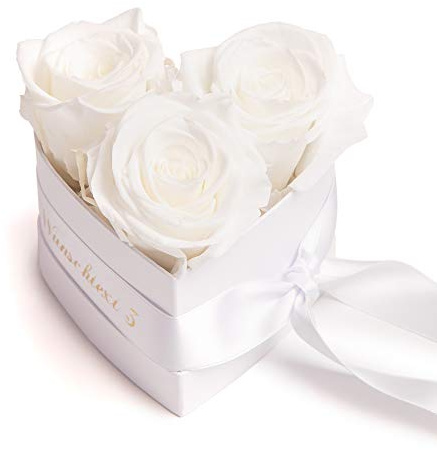 Infinity Rosenbox Herz Widmung personalisiert - 3 weiße Rosen in Box 10x12cm haltbar 3 Jahre - persönliche Frauen Geschenke Rosemarie Schulz Heidelberg (Wunschtext, Weiß)