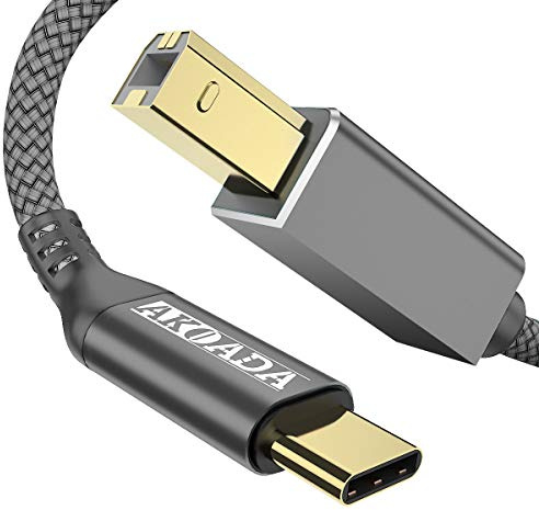 AkoaDa USB C auf USB 2.0 Typ B Kabel USB C Druckerkabel Scannerkabel Nylon Drucker Kabel Kompatibel Mit DIMI,Google Chromebook Pixel, MacBook Pro, HP Canon Printers, iPad Pro usw. (1.5m,Grau)