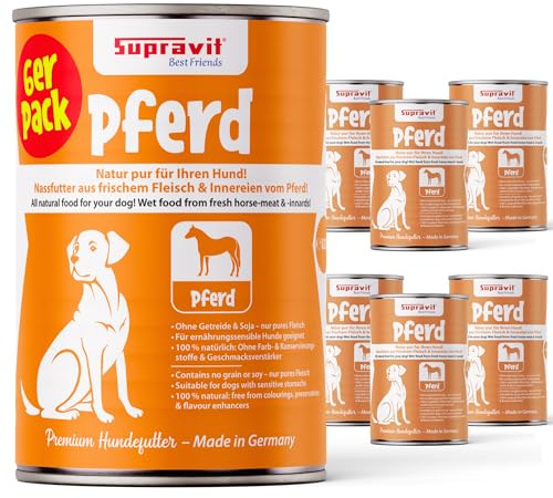 Supravit Nassfutter mit Pferd für Hunde Set 6 x 820g | hoher Fleischanteil I schmackhaftes Nassfutter Hund I Hundefutter getreidefrei I gut verträglich & leicht verdaulich