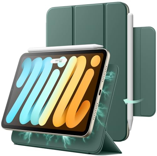 JETech Magnetiskt Fodral för iPad mini (A17 Pro, 2024 Modell, 7:e Generationen) / mini 6 (2021 Modell, 6:e Generationen), Smal Smart Case med Automatisk Väckning/Sömn (Dimmig Grön)