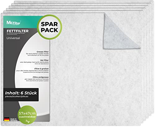 McFilter | 6x Fettfilter für alle gängigen Dunstabzugshauben, Filter universal zuschneidbar (57 x 47cm), starke Filterleistung, 100% kompostierbar, Made in Germany, Abzugshaube Dunstfilter