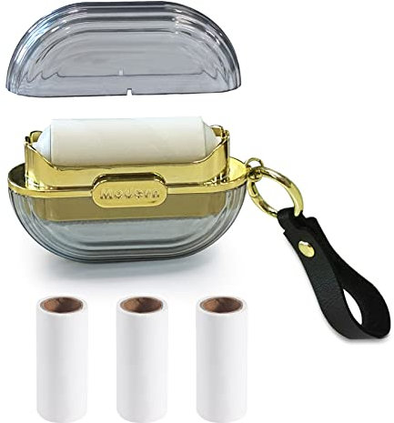 Modixun Tragbarer doppelseitiger Reise-Fusselroller mit Riemen, wiederverwendbarer Mini-Entferner für klebrige Hunde- und Katzenhaare, Kleidung mit 4 Nachfüllungen, grau