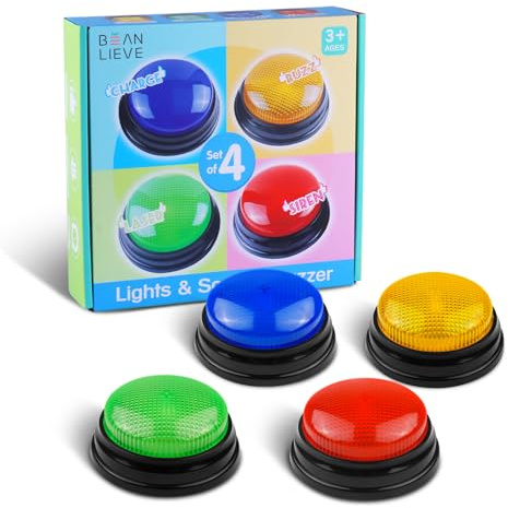 BEAN LIEVE Antwort Buzzer für Unterricht mit Klassenzimmer, Ton und Licht Tasten Spielzeug (Set von 4), Game Show Buzzer Zubehör, Kinder, Mehrfarbig