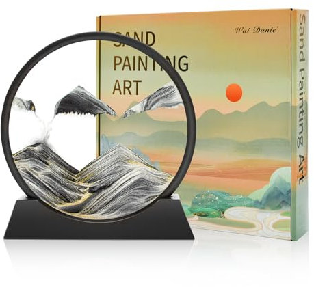 Wai Danie Image 3D en forme de sablier en mouvement - Image 3D - Paysage de sable profond - Affichage de mouvement liquide - Cadre de sable coulant - Décoration relaxante pour bureau, maison, bureau