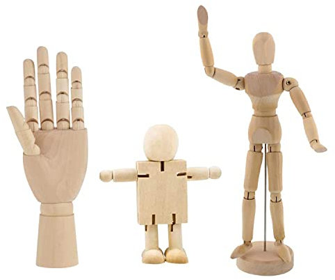 LZYKJGS 3 Stück Gliederpuppe, Holz Figuren, Bewegliche Modellpuppe, Zeichnungsmodell Holzhand für Skizze, Dekoration, Handwerk Tischdeko