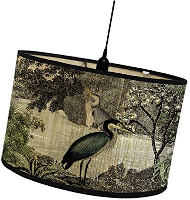 Drum Print Lamp Shade Chandelier Lamp Cover for E26/E27 Lampholder Retro Spider Decorative Bamboo Lampshade Cover for Floor Table Hanging, Style A