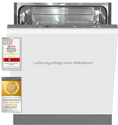 Exquisit PRO Einbaugeschirrspüler 60 cm, 12 Maßgedecke, Automatischer Türöffner, Startzeitvorwahl, 11 Liter, 6 Spülprogramme, EGSP6312-E-030D silber