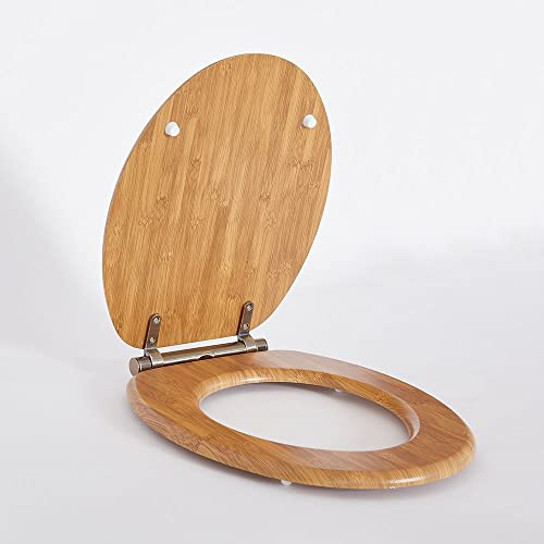 MILANO 375 x 435mm Oak Effect Toilet WC Seat Top Fix Gold Soft Close Hinges