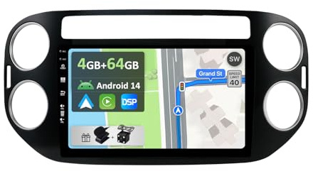 YUNTX [4GB+64GB] Autoradio 2 DIN Android 14 per VW Golf Plus 2004-2013/Tiguan 2007-2016-[Incorporato Carplay/Android Auto/DSP/GPS]-IPS 2.5D 9 Touch Screen-Camera+MIC-DAB/Mirror Link/Bluetooth 5.0