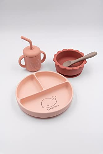 BAMBOOM Baby-Set aus Silikon, Teller für Becher, Rosa