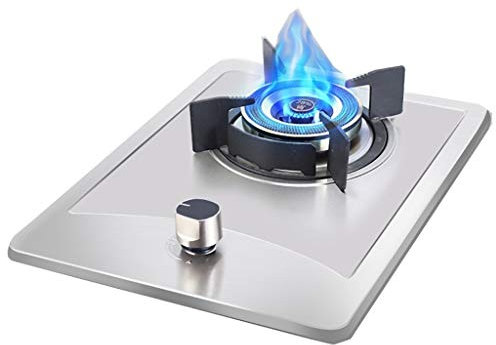 Placa de cocción a gas Placa de cocción a gas de acero inoxidable, placa de cocción portátil, placa de cocina/cocina individual integrada, con protección contra incendios, fácil de limpiar, compa