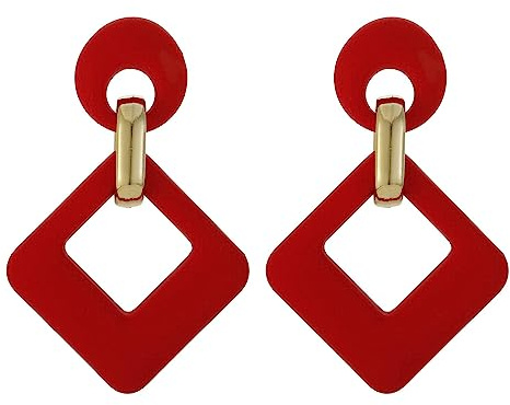 SIXDUTON Ohrringe Creole für Damen, Hypoallergen Groß Rechteck Neon Statement Ohrringe Modeschmuck für Frauen und Mädchen (Rot)