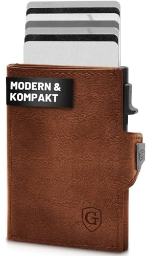 GenTo - Slim Wallet mit Münzfach - Geldbeutel Herren für 10 Karten - Geldbörse mit RFID Schutz - Smart Wallet - kleines dünnes Kartenetui - Portemonnaie (Dunkelbraun)