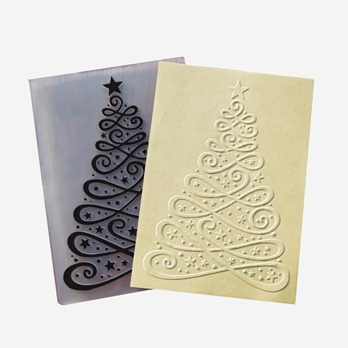 Arbuya Christmas Tree Texture 3D Large Plastic Embossing Folders for Card Making or Journaling Flowers DIY Template Photo Album Paper Handmade Scrapbooking Craft Decoration Mold 5.82x4.13