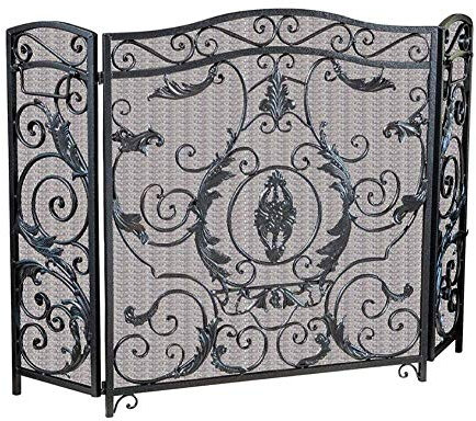 Funkenschutz für Kamine, großer 3-Panel-Kaminschutz aus Schmiedeeisen, sicheres Metall-Dekorgeflecht für den Außenbereich, babysicherer feuerfester Zaun, stehendes Tor, Funkenschutzabdeckung Present