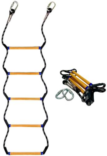 MVBouresu Boat Rope Ladder, Heavy Duty Climbing Rope 450Lbs Strength, 14mm Reinforced Polyester Line, Rigid Resin Step Design, Outdoor Ladder for Inflatable Boat, Kayak, Motorboat, Canoeing (5 Step)