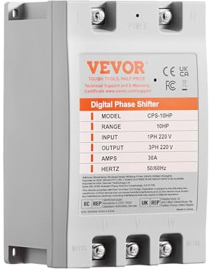 VEVOR Convertidor monofásico a trifásico – 10 HP 30 A 220 V entrada/salida de fase digital para uso residencial y comercial ligero (solo un convertidor para un motor)